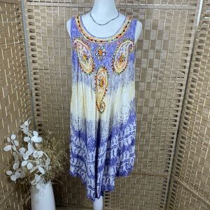 Embroidered Purple and Yellow Sleeveless Dress